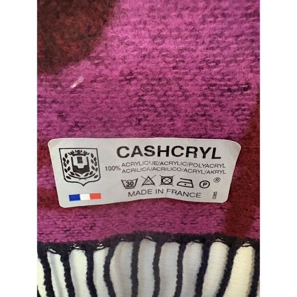 CASHCRYL 100% Acrylic Very Soft Scarf  Plaid Made in France 57" x 11" - Picture 4 of 5